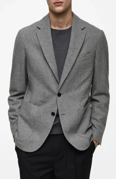 Mango Slim Fit Houndstooth Wool Blend Flannel Sport Coat In Grey