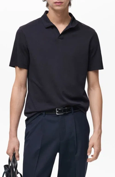 Mango Slim Fit Johnny Collar Cotton Blend Piqué Polo In Blue
