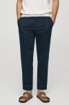 Mango Slim Fit Linen & Cotton Drawstring Pants In Dark Navy