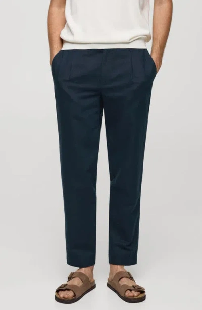 Mango Slim Fit Linen & Cotton Drawstring Pants In Dark Navy