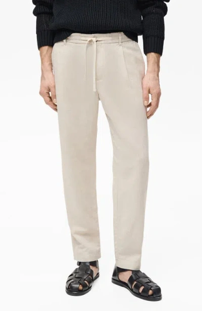 Mango Slim Fit Linen & Cotton Drawstring Pants In Ecru