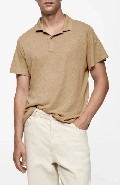 Mango Slim Fit Linen & Cotton Polo In Beige