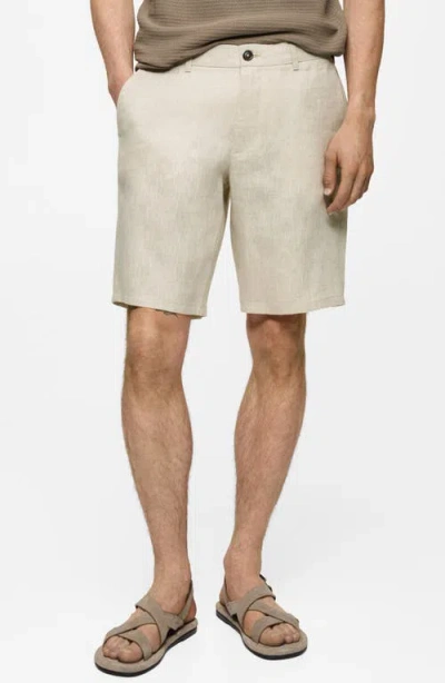 Mango Slim Fit Linen Bermuda Shorts In Ecru