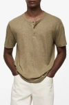 Mango Slim Fit Linen Blend Henley In Khaki Green