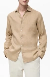 Mango Slim Fit Linen Button-up Shirt In Beige