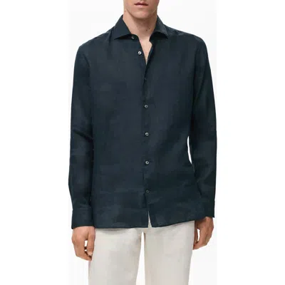 MANGO MANGO SLIM FIT LINEN BUTTON-UP SHIRT