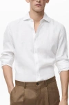Mango Slim Fit Cotton Herringbone Suit Button-up Shirt In White