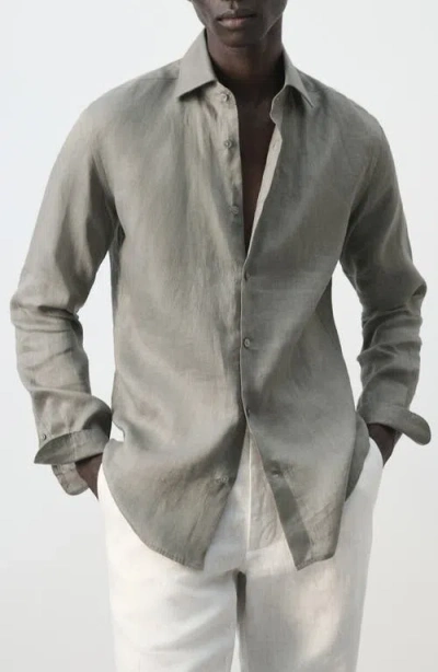 Mango Slim Fit Linen Button-up Shirt In Gray