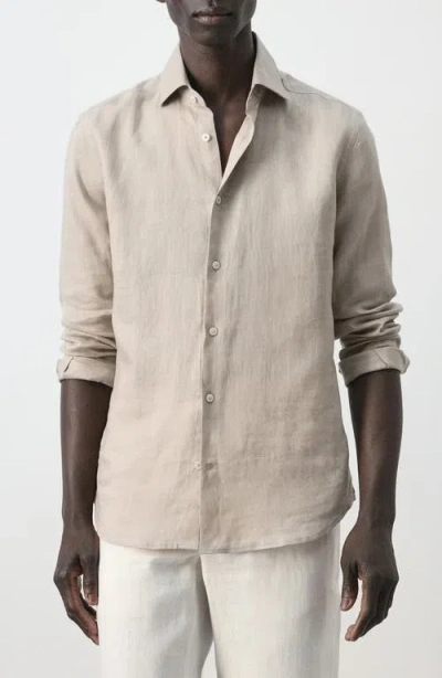 Mango Slim Fit Linen Button-up Shirt In Nude