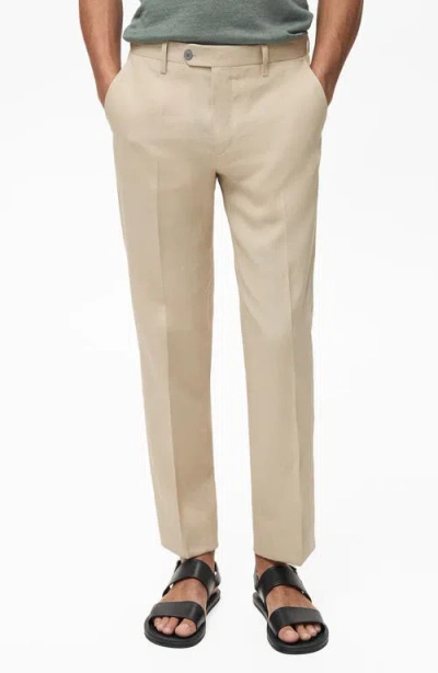 Mango Slim Fit Linen Dress Pants In Neutral