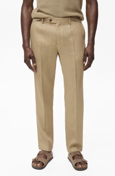 Mango Slim Fit Linen Dress Pants In Neutral