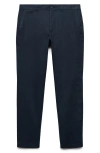Mango Slim Fit Linen Pants In Dark Navy