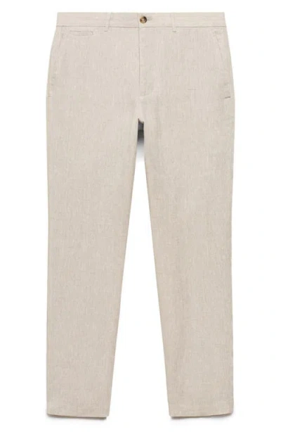 Mango Slim Fit Linen Pants In Neutral