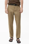 Mango Linen Mix Thin Pinstripe Pants In Brown