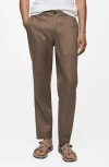 Mango Premium Linen Mix Tapered Pants In Brown