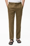 Mango Slim Fit Linen Pants In Brown
