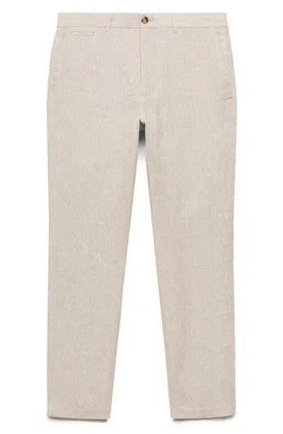 Mango Slim Fit Linen Pants In Sand