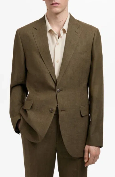 Mango Slim Fit Linen Sport Coat In Khaki Green