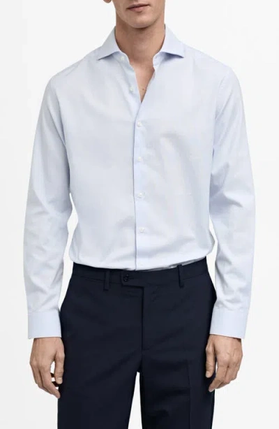 Mango Slim Fit Microprint Cotton Twill Button-up Shirt In Sky Blue