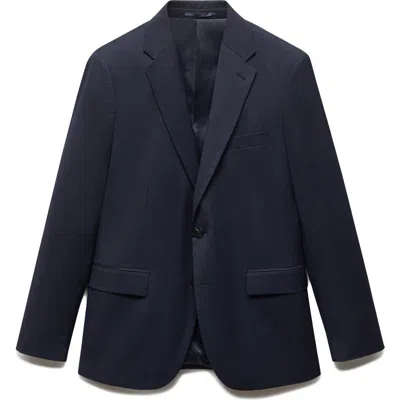 MANGO MANGO SLIM FIT NAVY CHECK TEXTURED STRETCH SPORT COAT