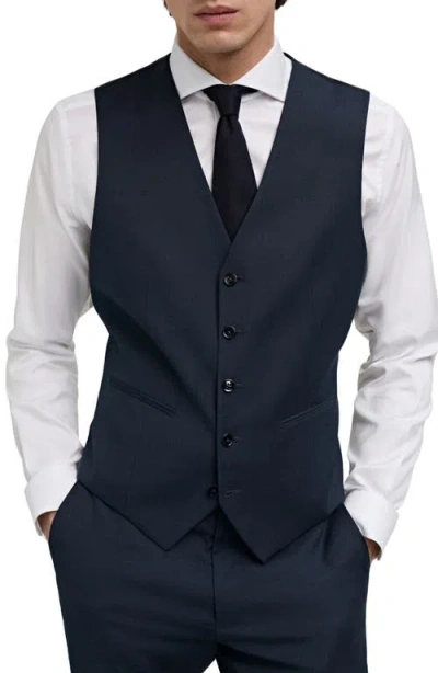 Mango Slim Fit Navy Stretch Suit Vest In Dark Navy