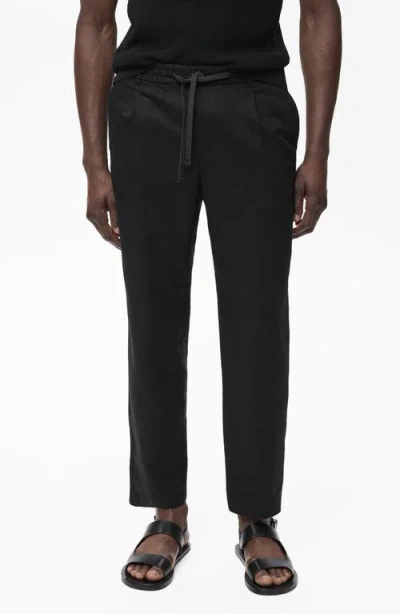Mango Slim Fit Pants With Drawstring Waist In Black