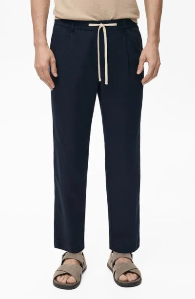 Mango Slim Fit Pants With Drawstring Waist In Black