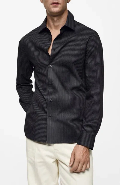 Mango Slim Fit Pinstripe Button-up Shirt In Grey