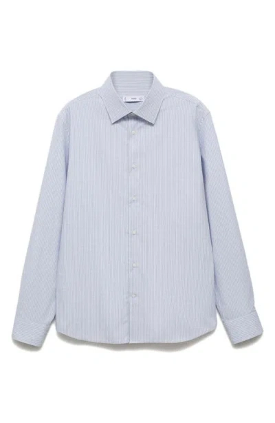 Mango Slim Fit Pinstripe Button-up Shirt In Sky Blue
