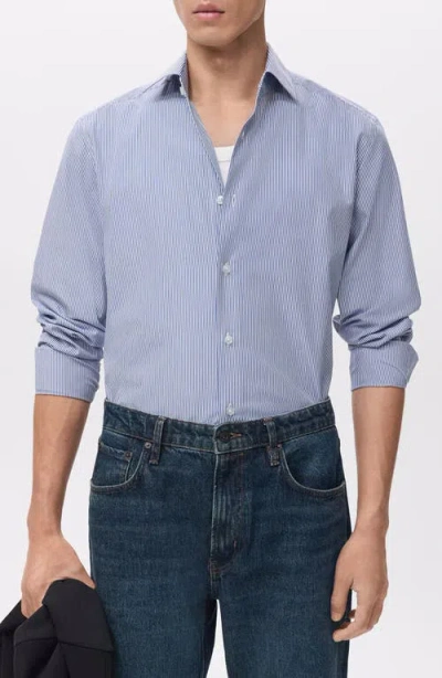 Mango Slim Fit Pinstripe Cotton Button-up Shirt In Blue
