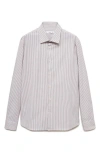 Mango Slim Fit Pinstripe Stretch Cotton Button-up Shirt In Brown