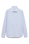 Mango Slim Fit Pinstripe Stretch Cotton Button-up Shirt In Sky Blue