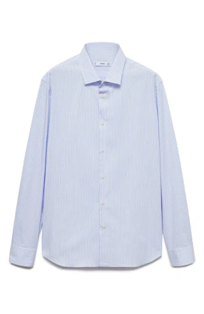 Mango Slim Fit Pinstripe Stretch Cotton Button-up Shirt In Sky Blue