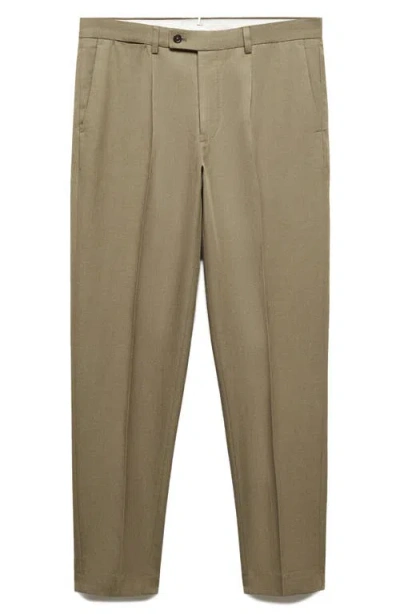 Mango Slim Fit Pleated Suit Pants In Beige