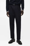 Mango Slim Fit Pleated Wool Blend Flannel Dress Pants In Blue