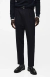 Mango Slim Fit Pleated Wool Blend Flannel Dress Pants In Dark Navy