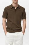 Mango Openwork Johnny Collar Polo In Brown