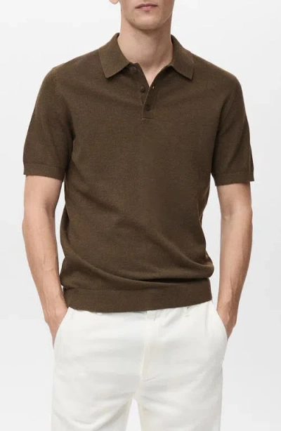 Mango Openwork Johnny Collar Polo In Brown