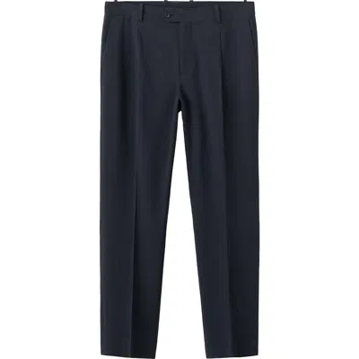 Mango Slim Fit Seersucker Pants In Black