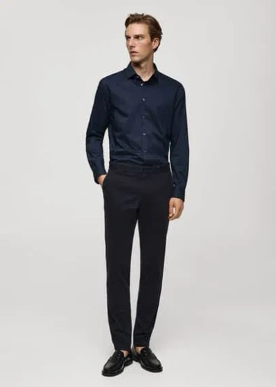 Mango Trouseralon Chino Slim Fit Serge In Bleu Marine Foncé