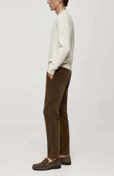 Mango Slim Fit Straight Leg Corduroy Pants In Medium Brown