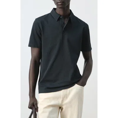 Mango Slim Fit Stretch Cotton Blend Piqué Polo In Black
