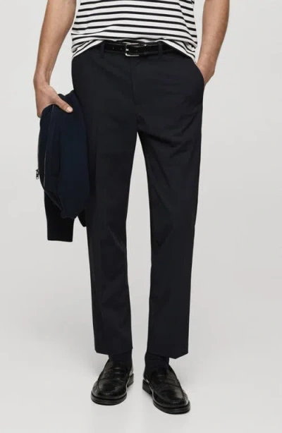 Mango Slim Fit Stretch Pants In Dark Navy
