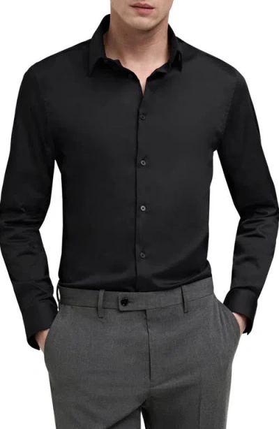 Mango Slim Fit Stretch Poplin Button-up Shirt In Black