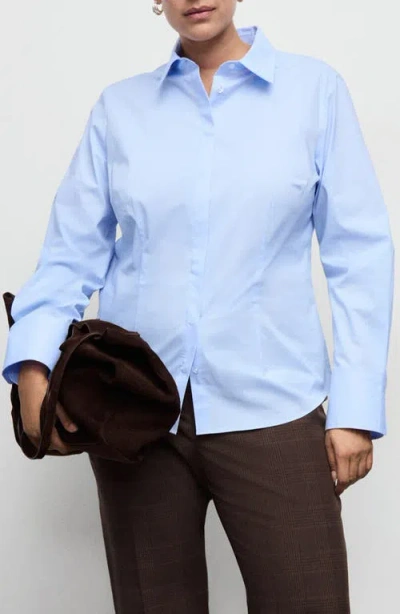 Mango Slim Fit Stretch Poplin Shirt In Blue