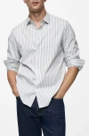 Mango Slim Fit Stripe Button-up Shirt In Khaki/white