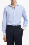 Mango Slim Fit Structured Cotton Button-up Shirt In Blue
