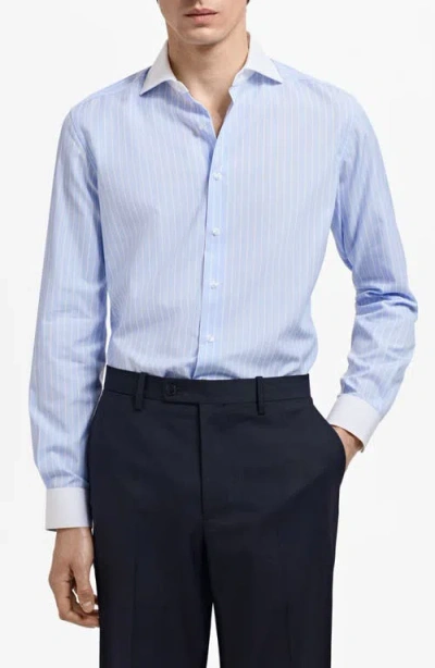 Mango Slim Fit Structured Cotton Button-up Shirt In Blue
