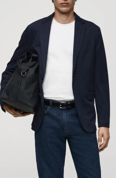 Mango Slim Fit Textured Cotton Blend Sport Coat In Dark Navy