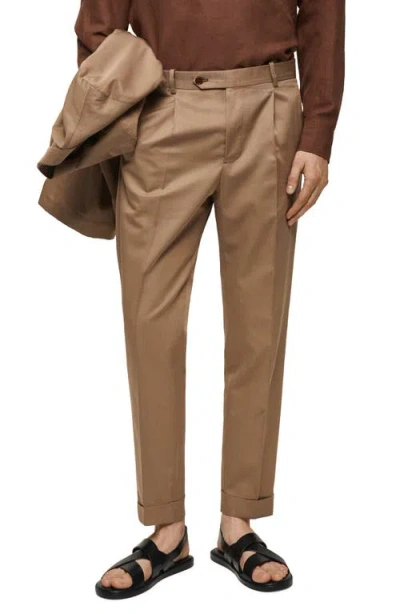 Mango Slim Fit Virgin Wool & Cotton Pants In Brown